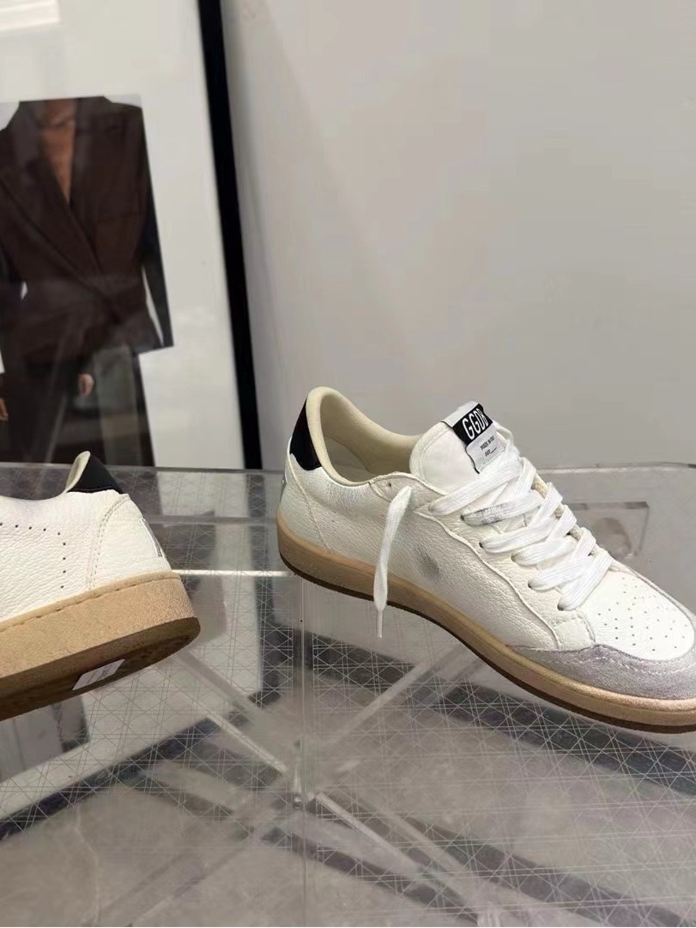 Golden Goose White Leather Low-Top Sneakers with Leopard Star and Black Heel Tab - Picture 5 of 9